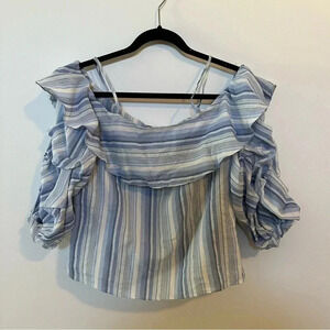 Amanda Uprichard stripe cold shoulder ruffle blouse P/XS